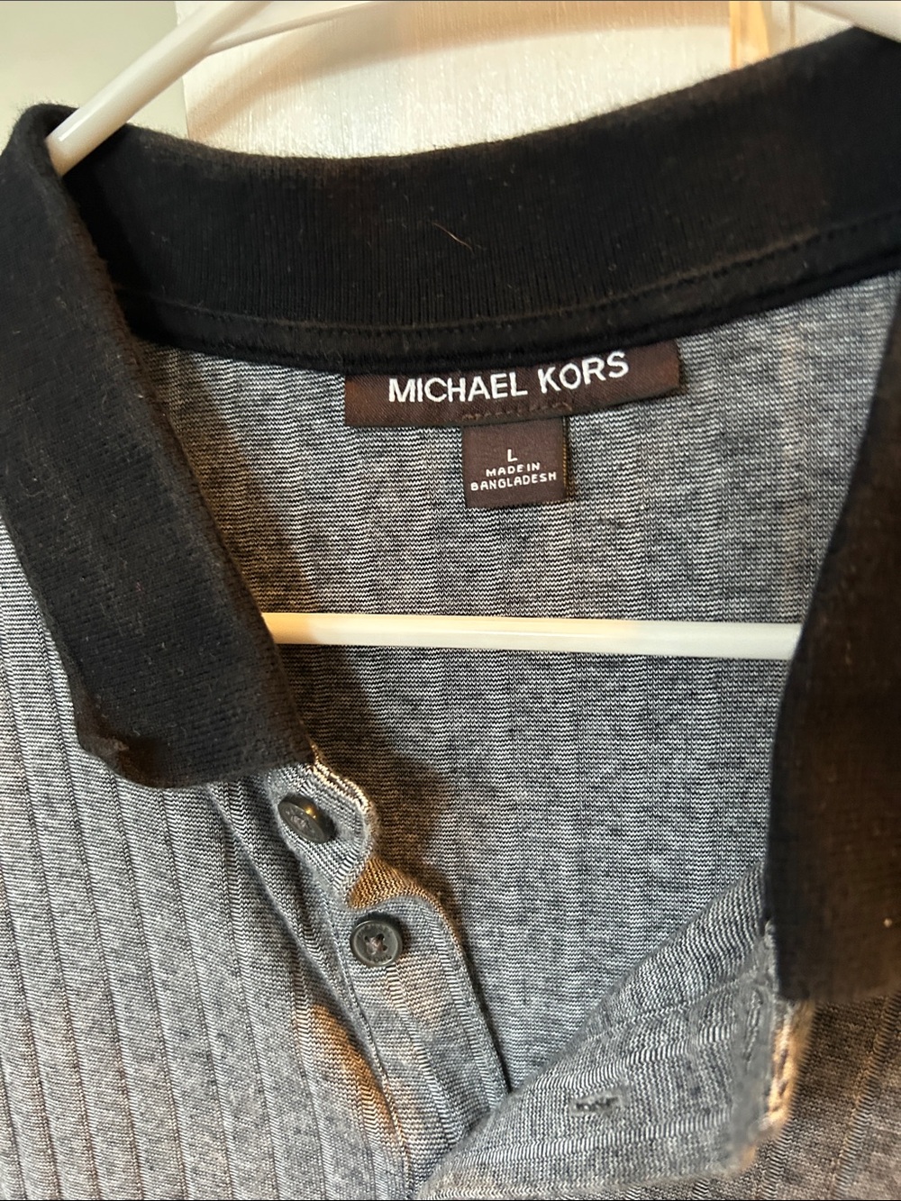 Michael Kors Men's Gray Knit V-Neck polo with Black Collar